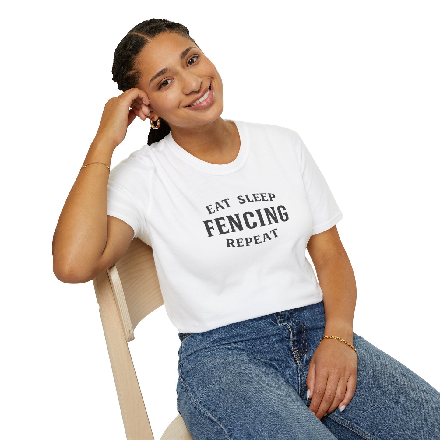 Fencing T-Shirt — "Eat Sleep Fencing Repeat" Athletic Crew Tee