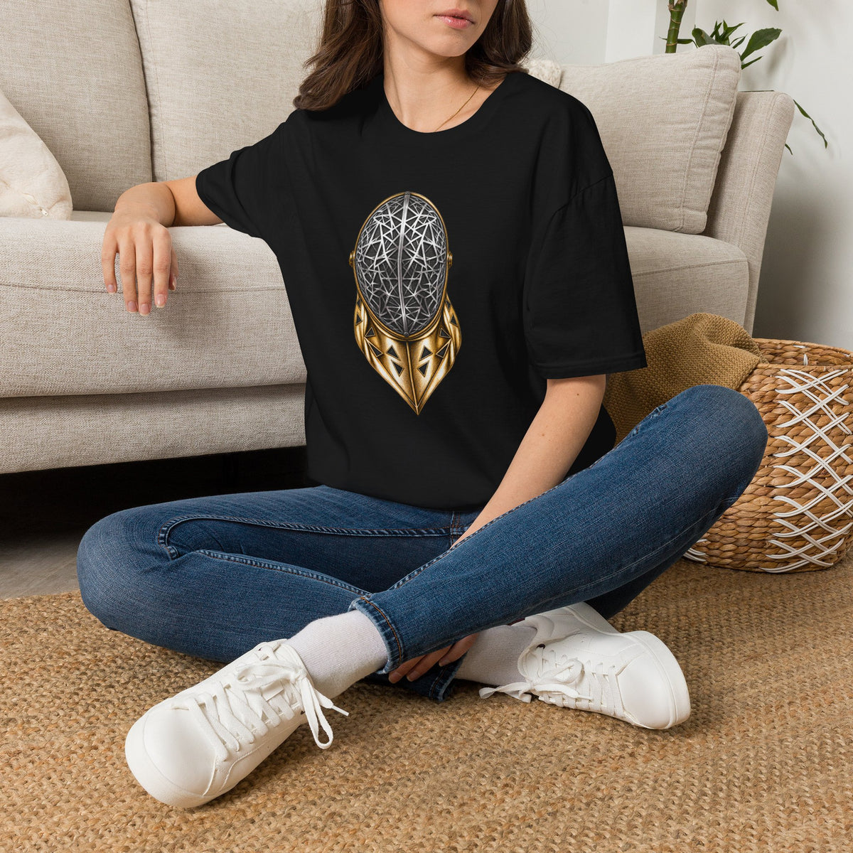 Futuristic Geometric Fencing Mask T‑Shirt