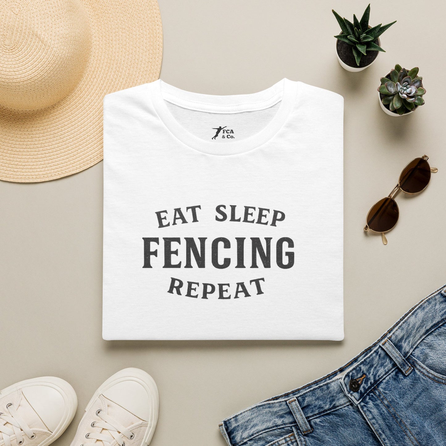 Fencing T-Shirt — "Eat Sleep Fencing Repeat" Athletic Crew Tee
